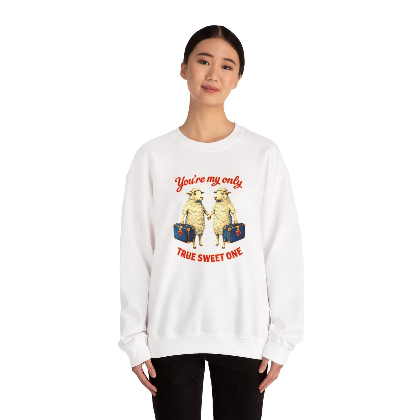 Crewneck Sweatshirt — “You’re My Only True Sweet One” Vintage Sheep Couples Design