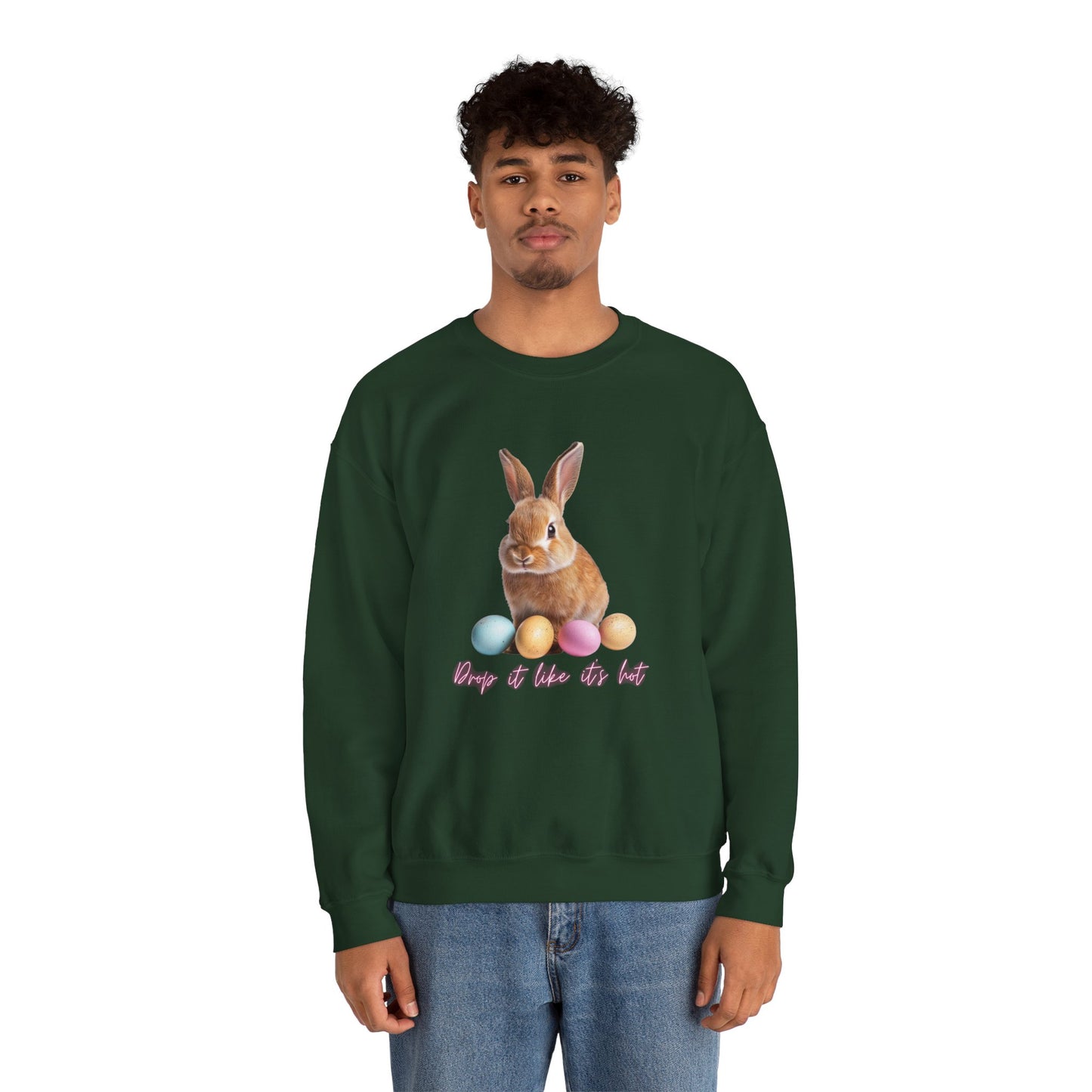 Easter Bunny Sweatshirt - 'Drop It Like It's Hot' Cute Bunny & Pastel Eggs Crewneck
