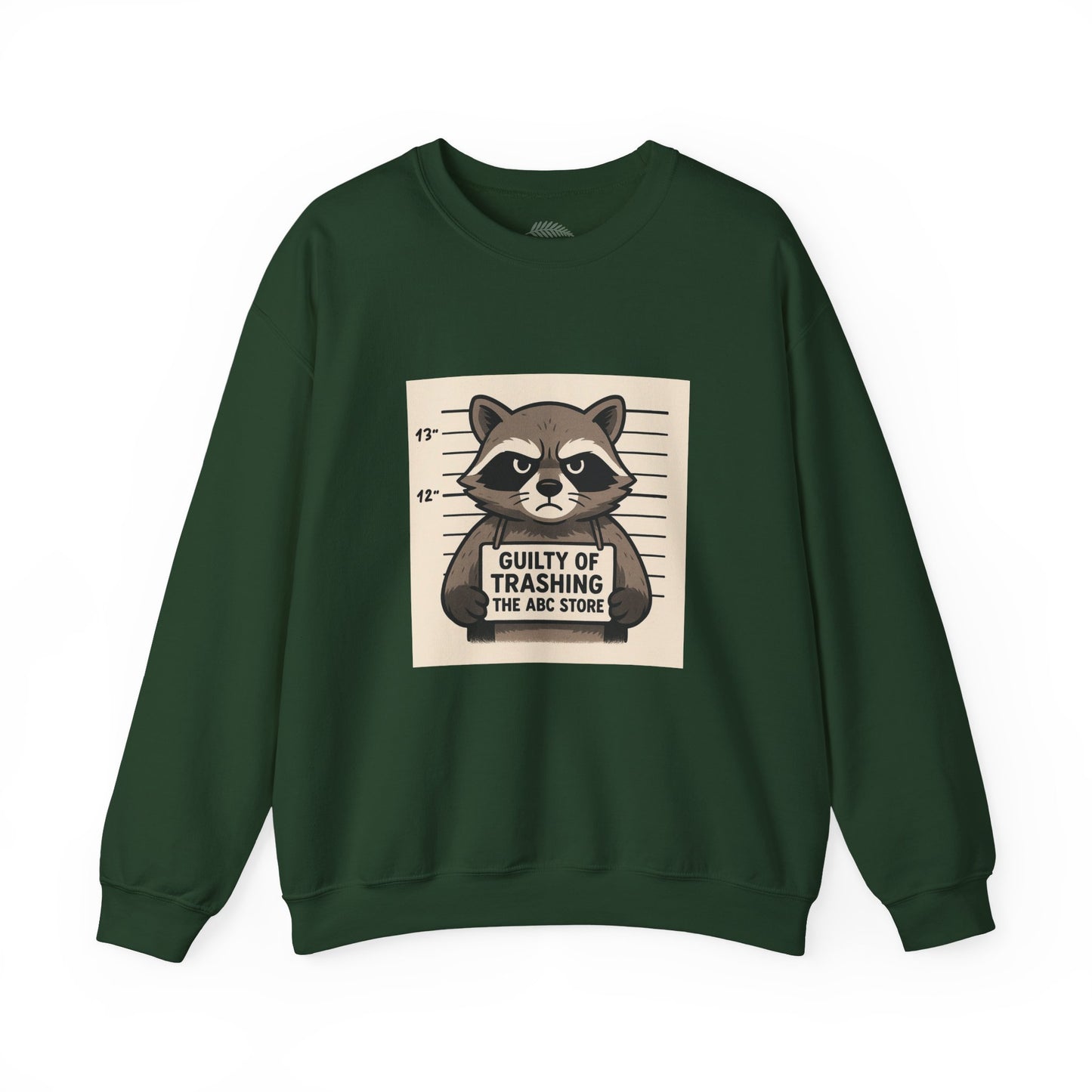 “Guilty of Trashing the ABC Store” Raccoon Unisex Heavy Blend™ Crewneck Sweatshirt