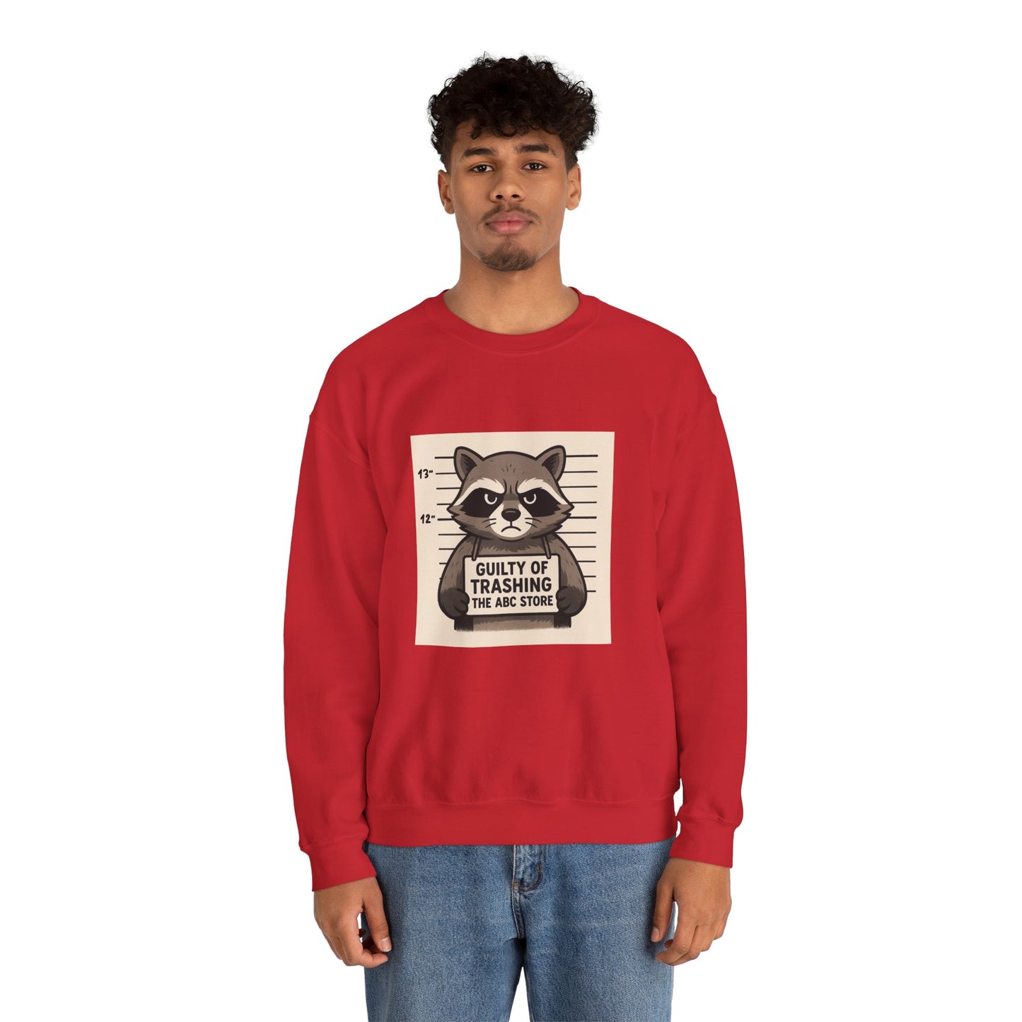 “Guilty of Trashing the ABC Store” Raccoon Unisex Heavy Blend™ Crewneck Sweatshirt