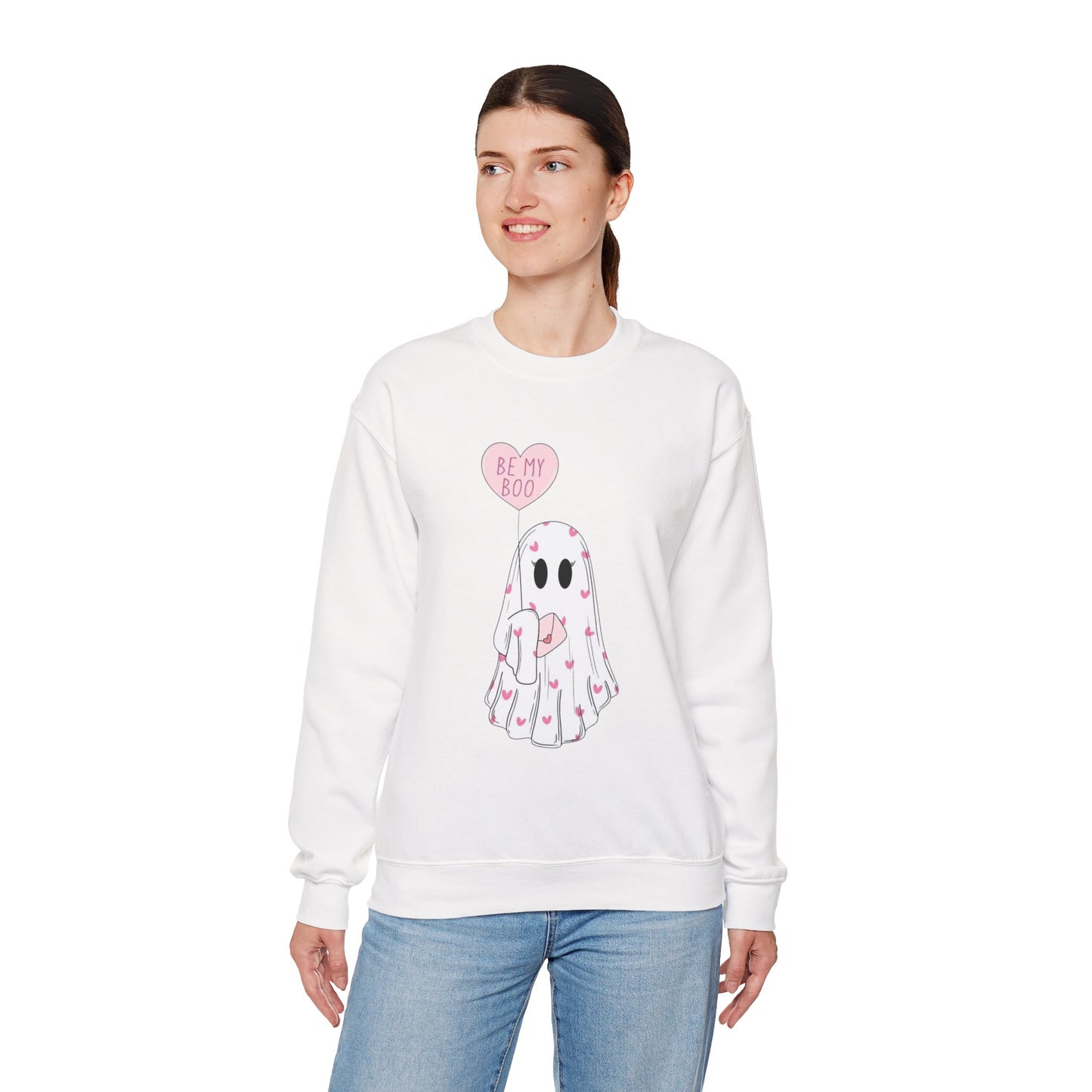 Valentine Ghost Sweatshirt – "Be My Boo" Cute Heart Ghost Crewneck
