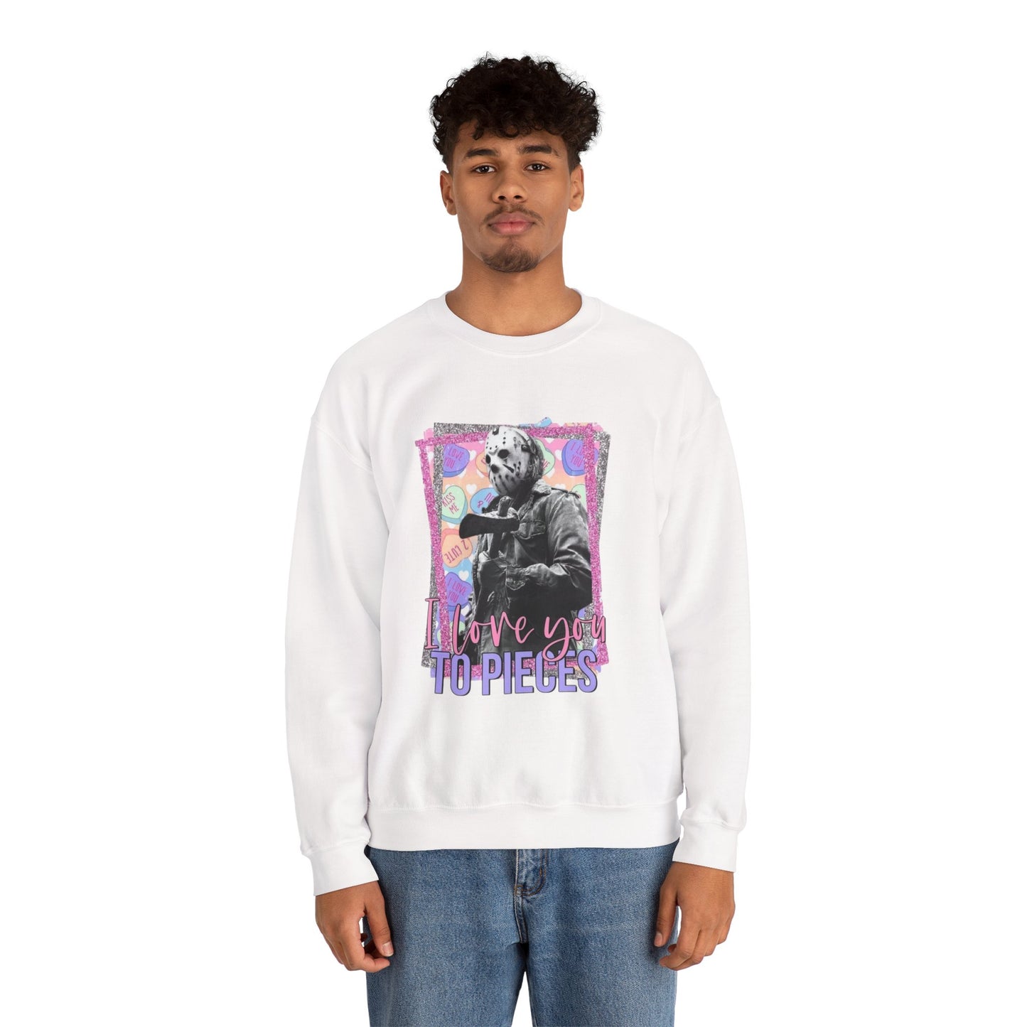 Crewneck Sweatshirt — "Love You to Pieces" Retro Horror Graphic