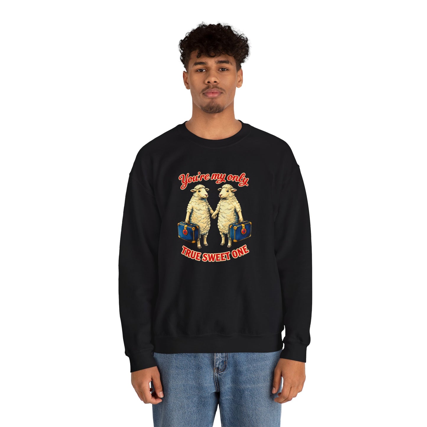 Crewneck Sweatshirt — “You’re My Only True Sweet One” Vintage Sheep Couples Design