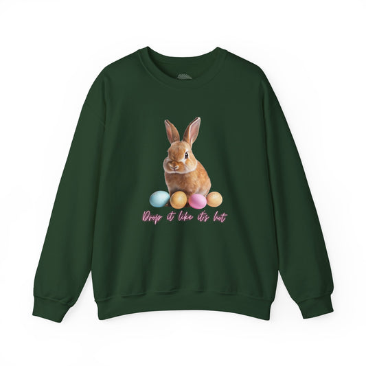 Easter Bunny Sweatshirt - 'Drop It Like It's Hot' Cute Bunny & Pastel Eggs Crewneck