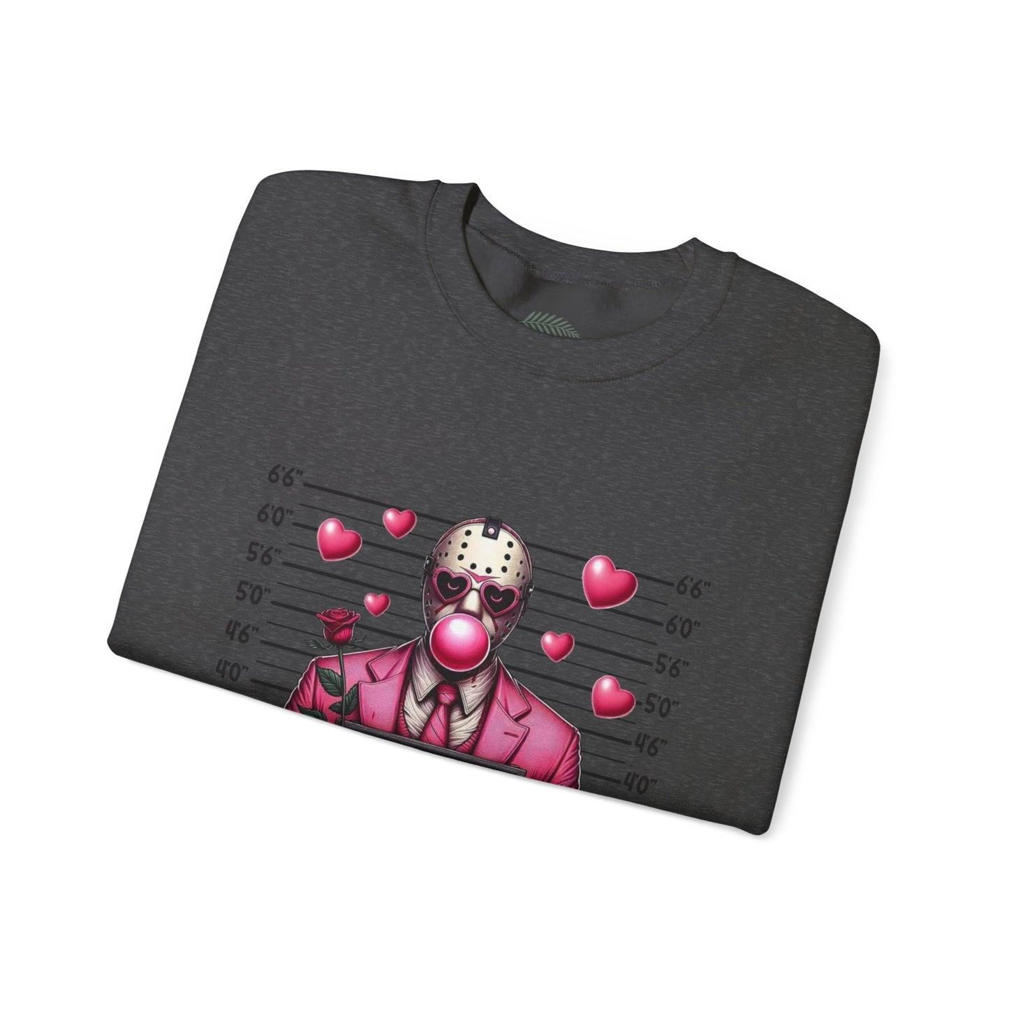 Jason Mask Mugshot Sweatshirt — "You Slay My Heart" Horror Valentine Crewneck