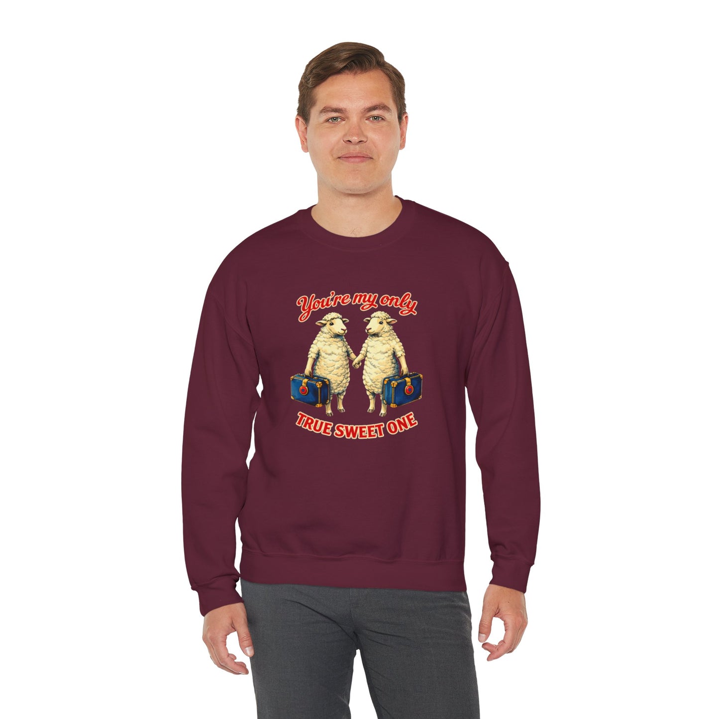 Crewneck Sweatshirt — “You’re My Only True Sweet One” Vintage Sheep Couples Design