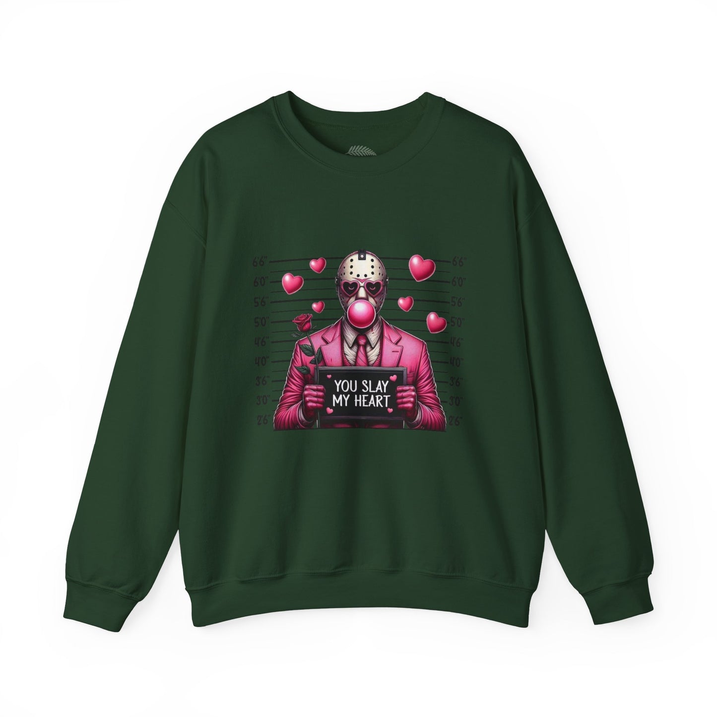 Jason Mask Mugshot Sweatshirt — "You Slay My Heart" Horror Valentine Crewneck