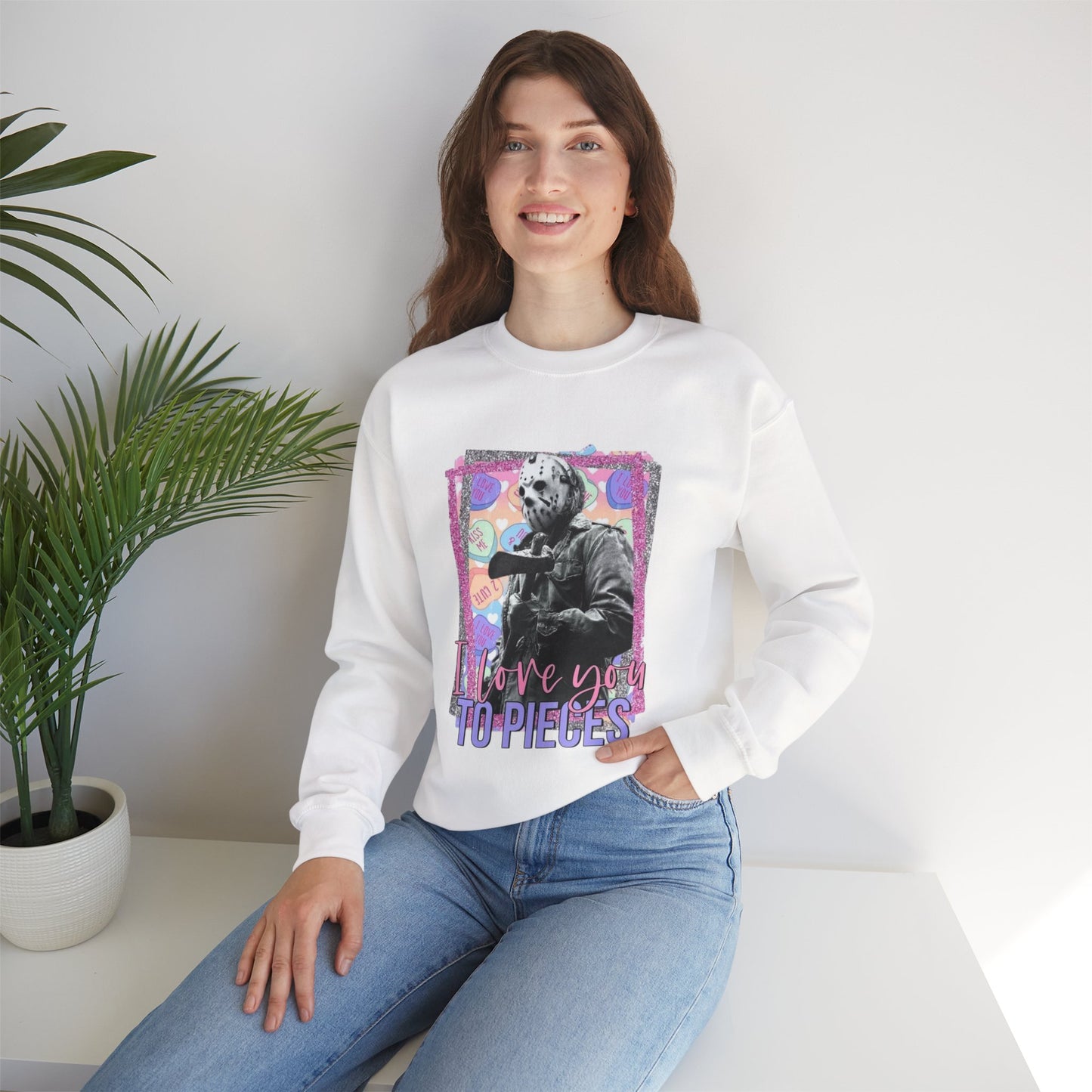 Crewneck Sweatshirt — "Love You to Pieces" Retro Horror Graphic
