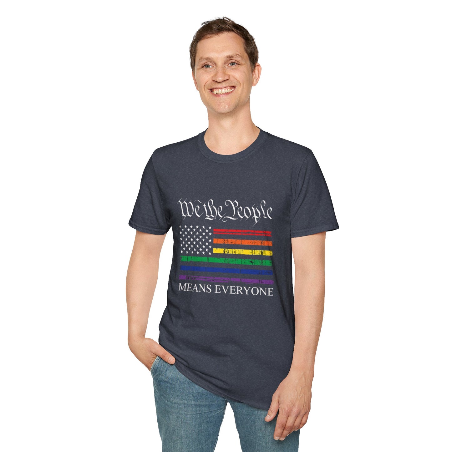 “We The People Means Everyone” Distressed T-Shirt — Rainbow Equality Pride Tee