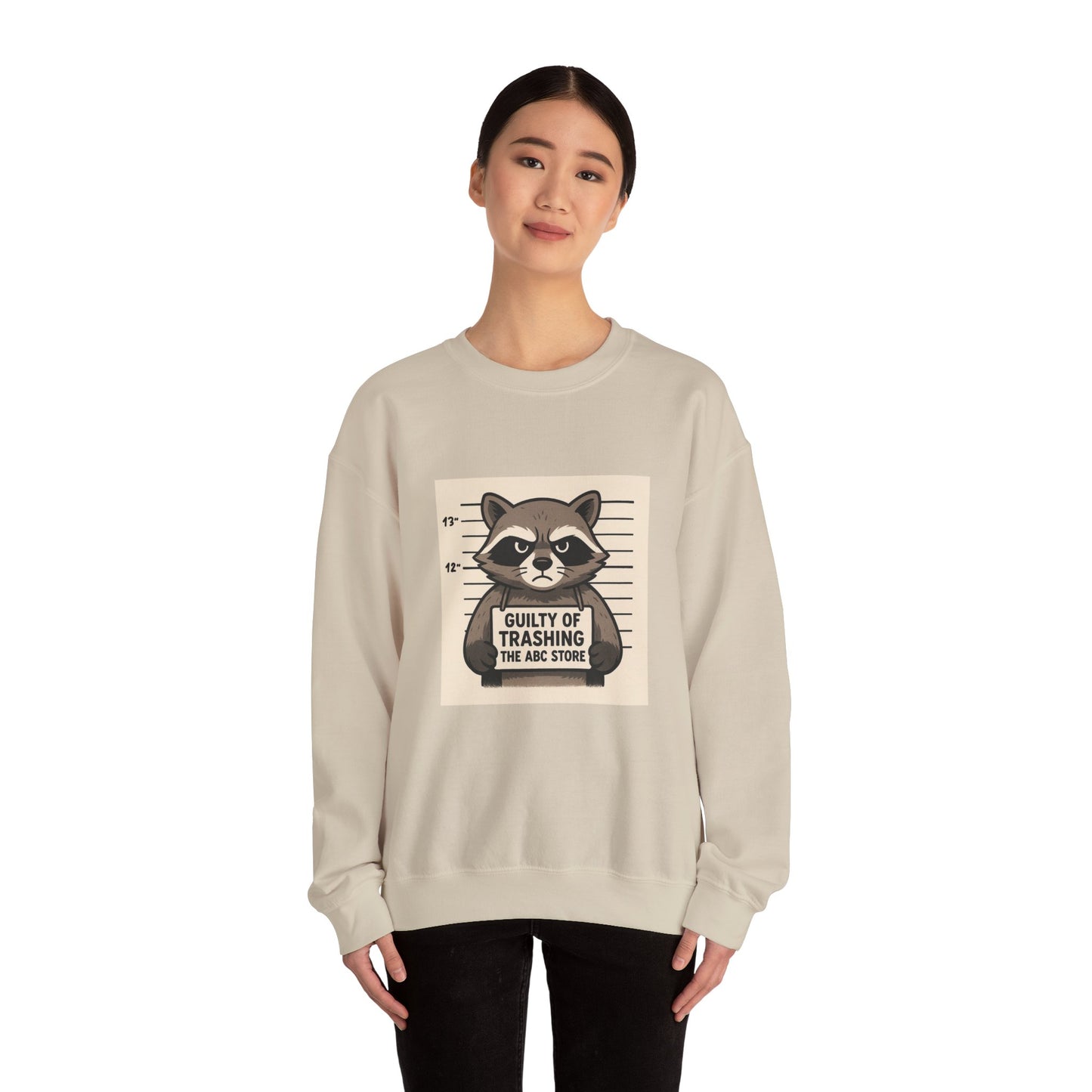 “Guilty of Trashing the ABC Store” Raccoon Unisex Heavy Blend™ Crewneck Sweatshirt