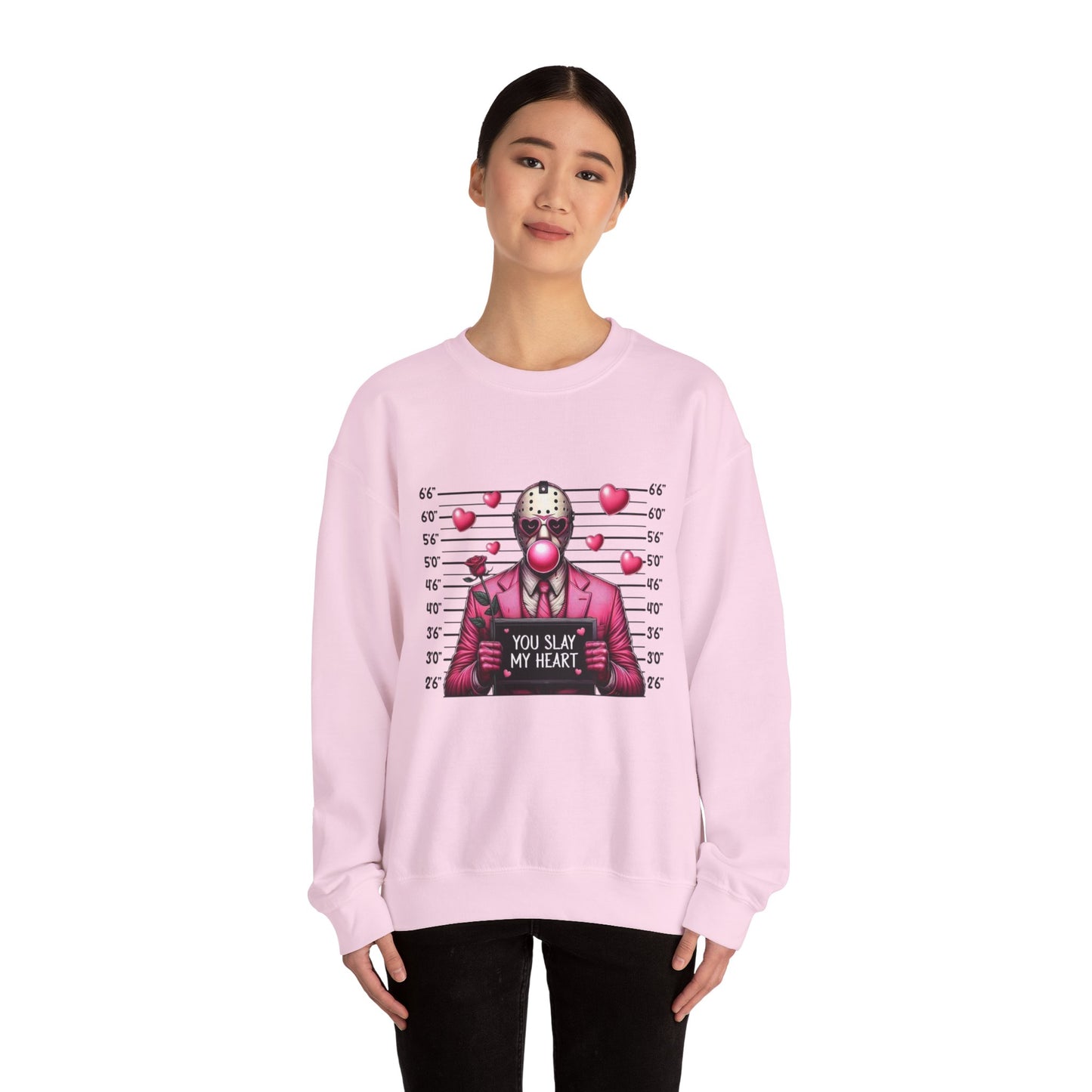 Jason Mask Mugshot Sweatshirt — "You Slay My Heart" Horror Valentine Crewneck