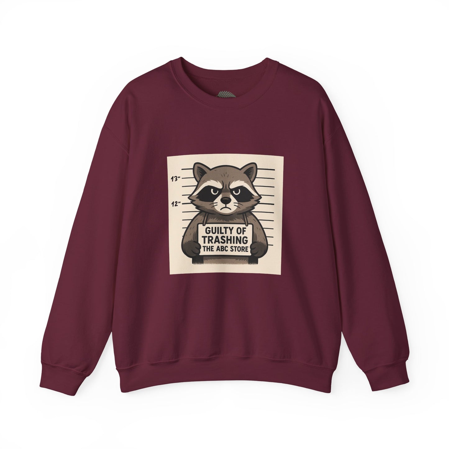 “Guilty of Trashing the ABC Store” Raccoon Unisex Heavy Blend™ Crewneck Sweatshirt