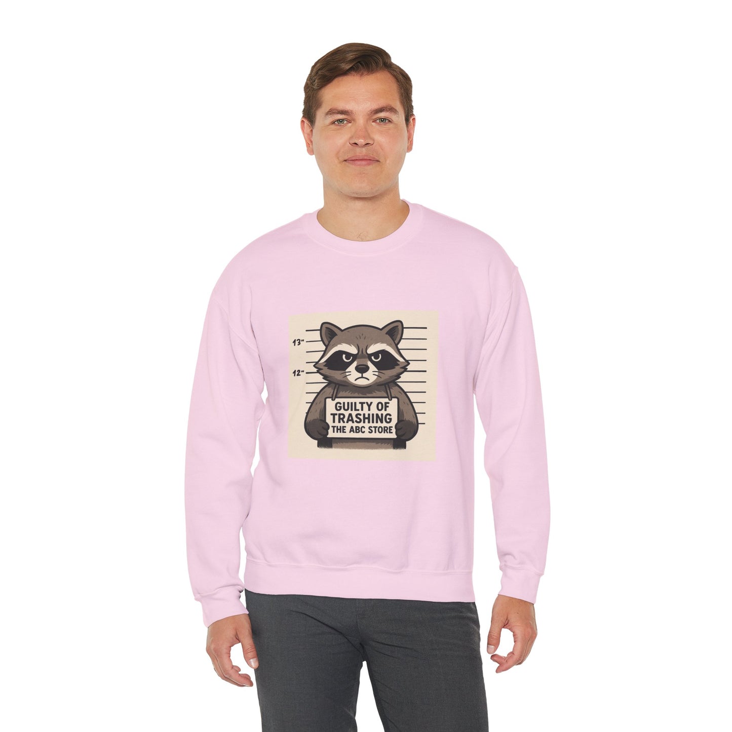 “Guilty of Trashing the ABC Store” Raccoon Unisex Heavy Blend™ Crewneck Sweatshirt