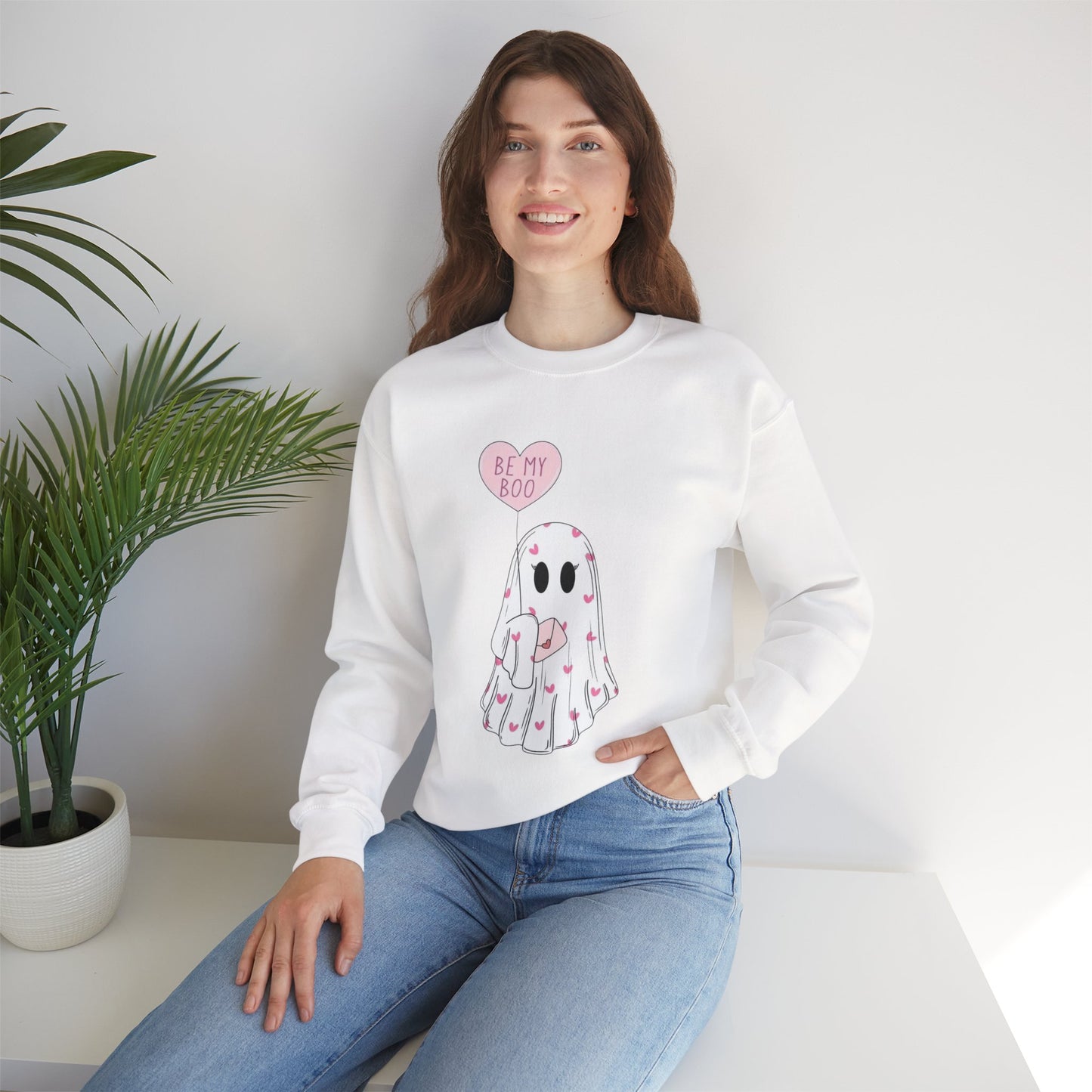 Valentine Ghost Sweatshirt – "Be My Boo" Cute Heart Ghost Crewneck