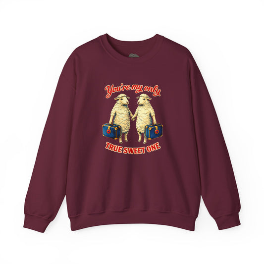 Crewneck Sweatshirt — “You’re My Only True Sweet One” Vintage Sheep Couples Design