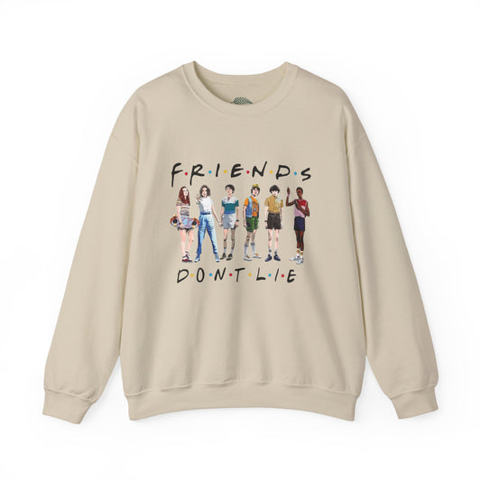 "Friends Don't Lie" Stranger Things-Inspired Retro Character Design Crewneck Sweatshirt