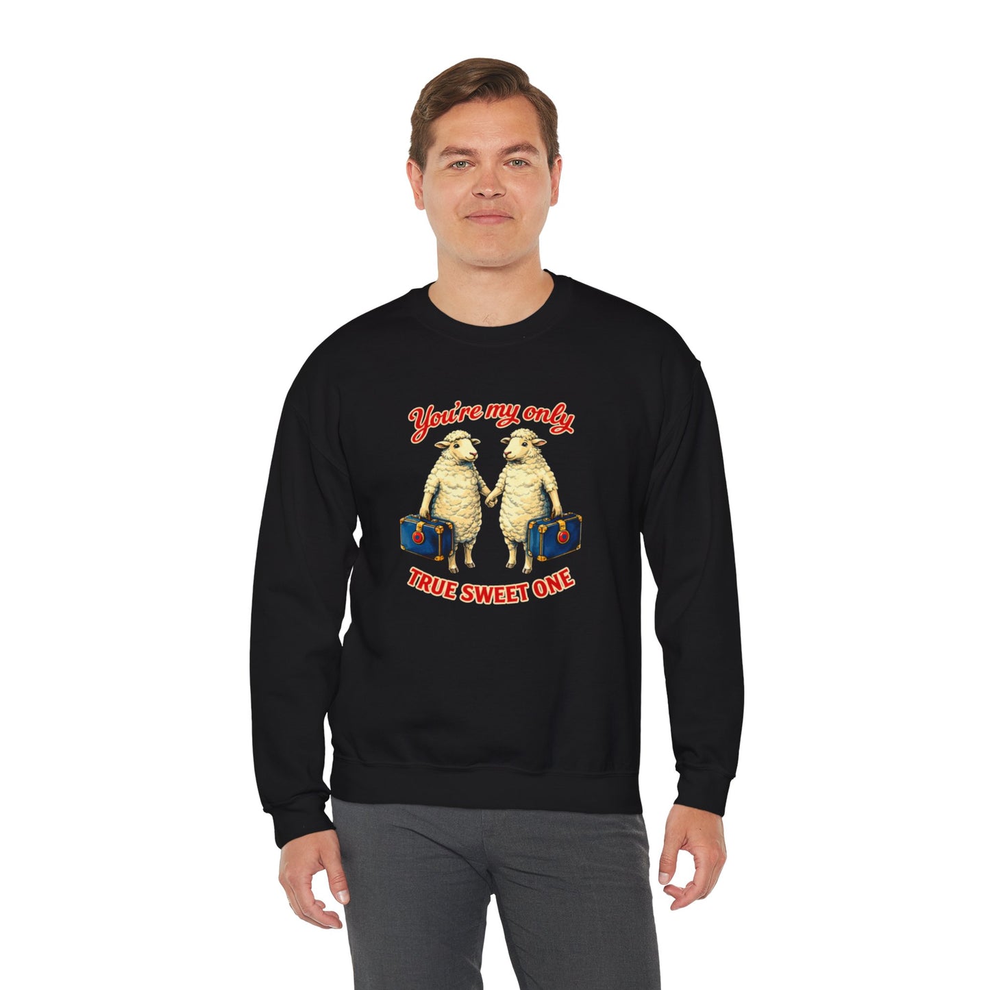 Crewneck Sweatshirt — “You’re My Only True Sweet One” Vintage Sheep Couples Design