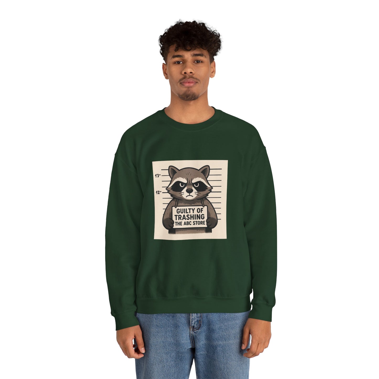 “Guilty of Trashing the ABC Store” Raccoon Unisex Heavy Blend™ Crewneck Sweatshirt