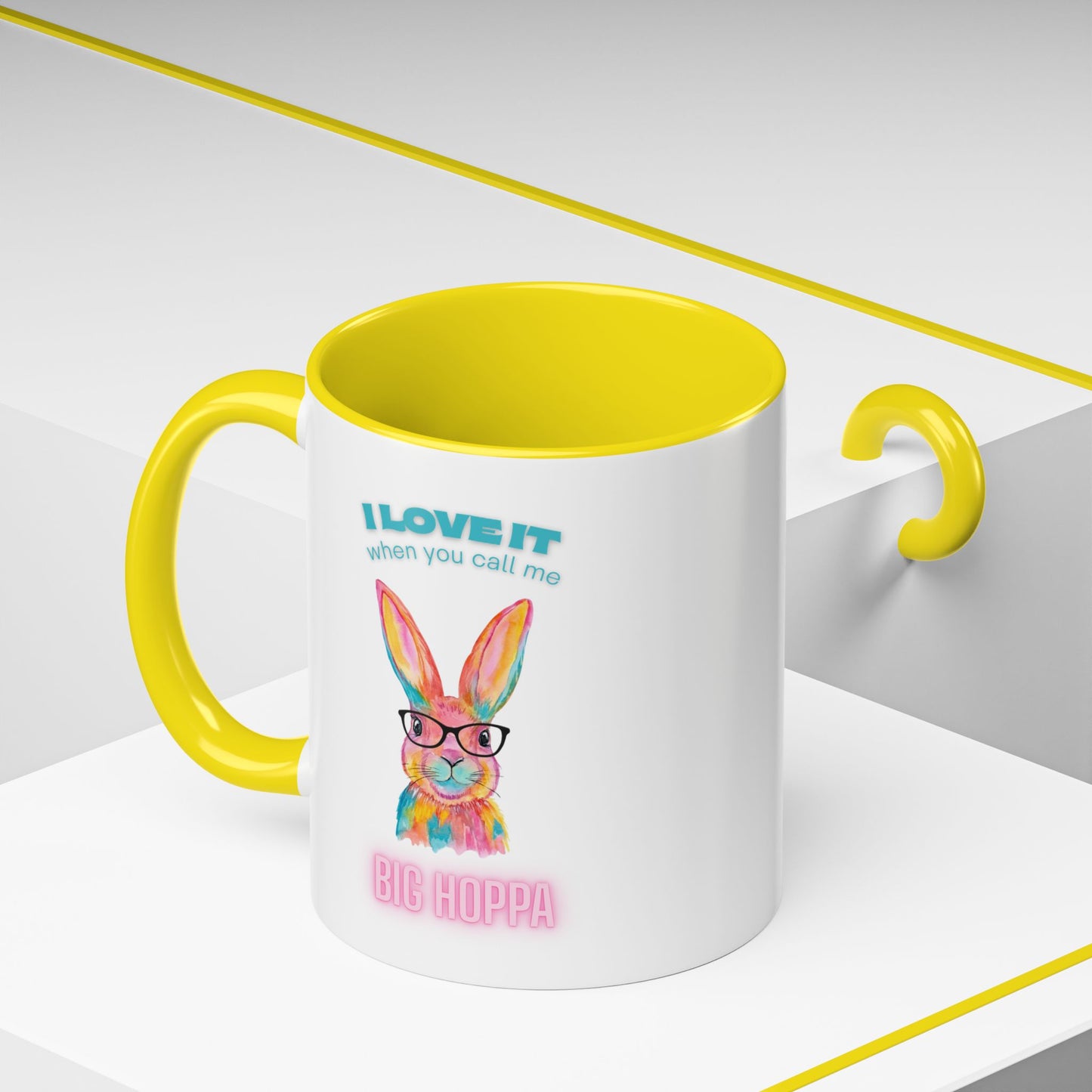 “I Love It When You Call Me Big Hoppa” Easter Bunny Ceramic Coffee Accent Color Mug (11/15 oz)
