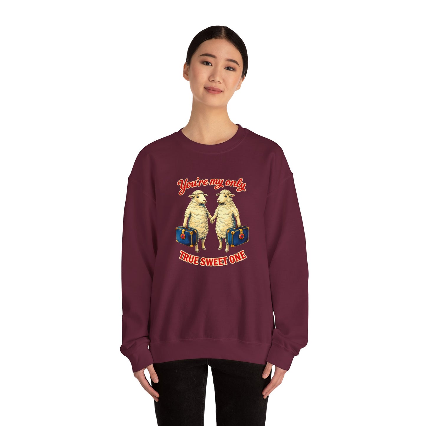 Crewneck Sweatshirt — “You’re My Only True Sweet One” Vintage Sheep Couples Design