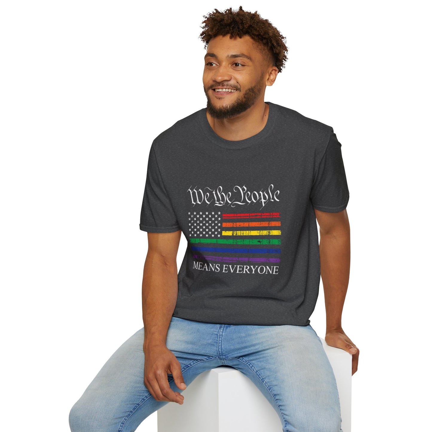 “We The People Means Everyone” Distressed T-Shirt — Rainbow Equality Pride Tee