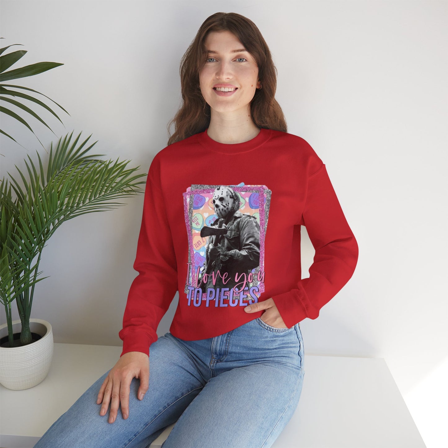 Crewneck Sweatshirt — "Love You to Pieces" Retro Horror Graphic