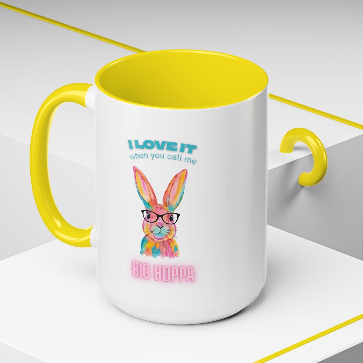 “I Love It When You Call Me Big Hoppa” Easter Bunny Ceramic Coffee Accent Color Mug (11/15 oz)