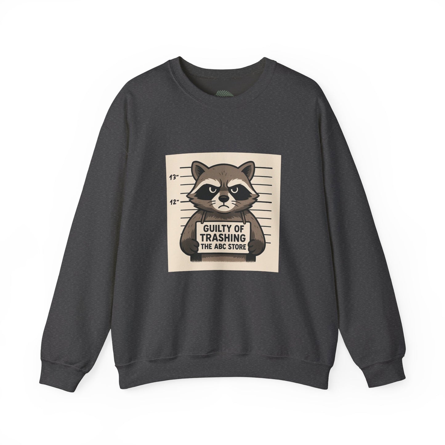 “Guilty of Trashing the ABC Store” Raccoon Unisex Heavy Blend™ Crewneck Sweatshirt