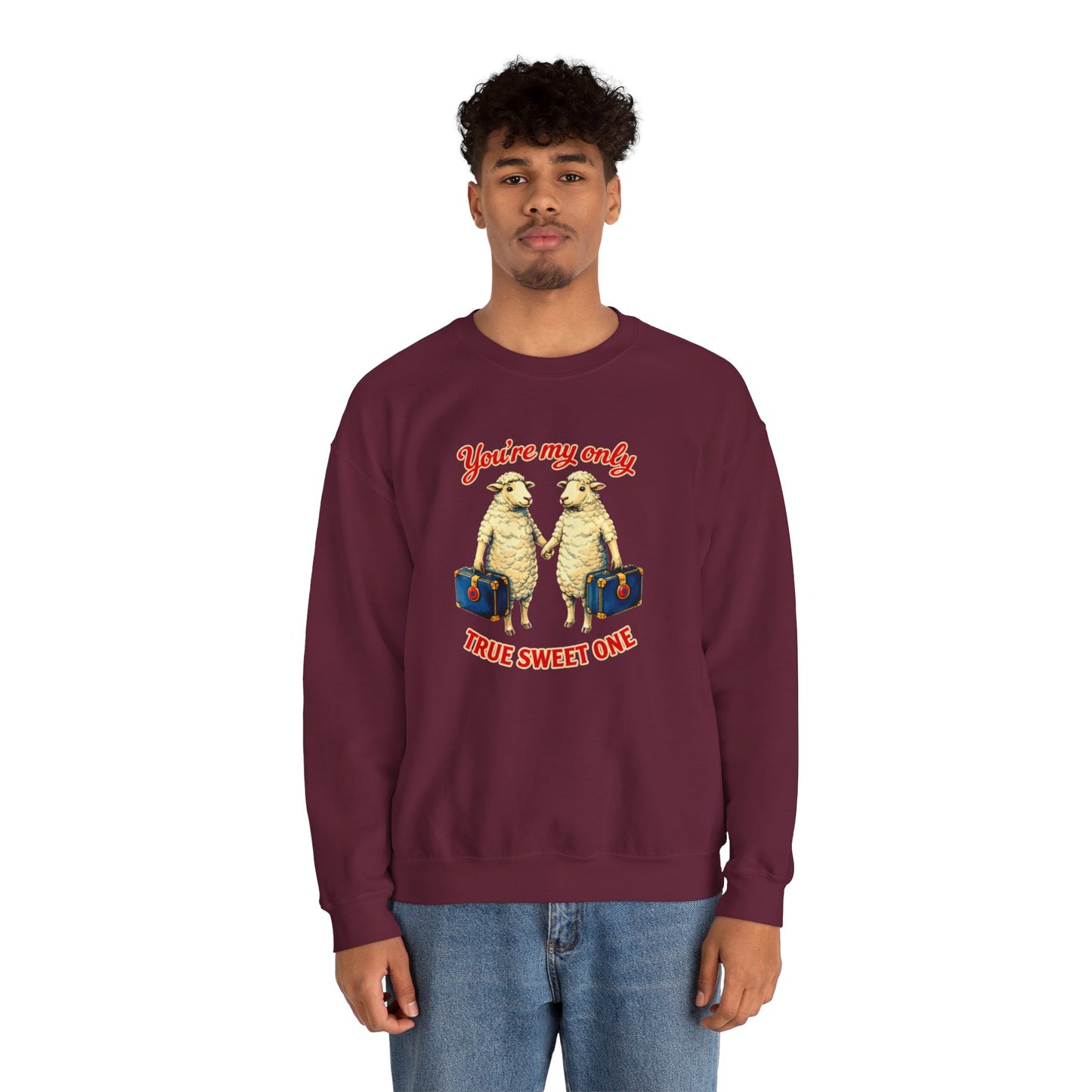 Crewneck Sweatshirt — “You’re My Only True Sweet One” Vintage Sheep Couples Design