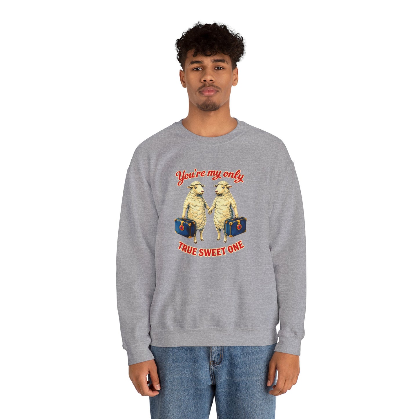Crewneck Sweatshirt — “You’re My Only True Sweet One” Vintage Sheep Couples Design