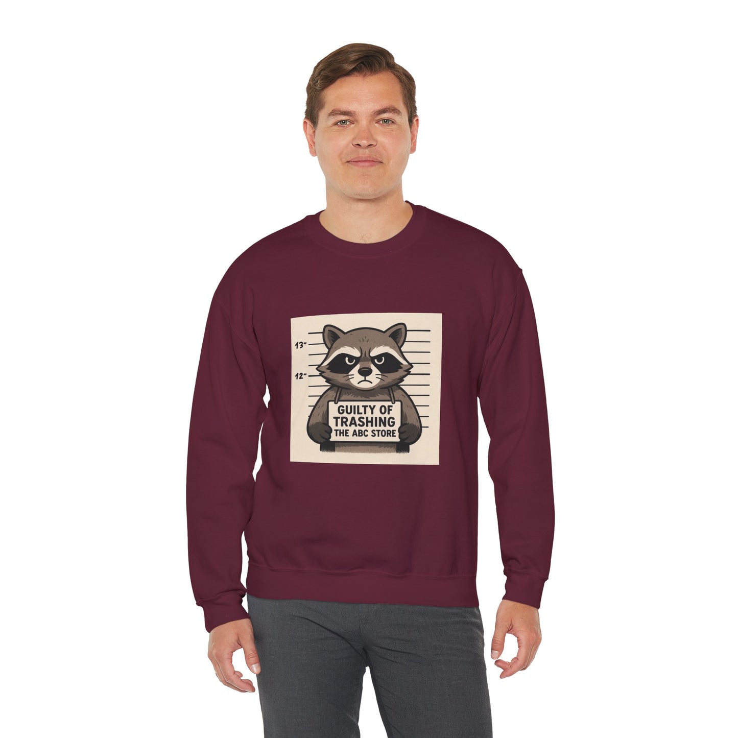 “Guilty of Trashing the ABC Store” Raccoon Unisex Heavy Blend™ Crewneck Sweatshirt