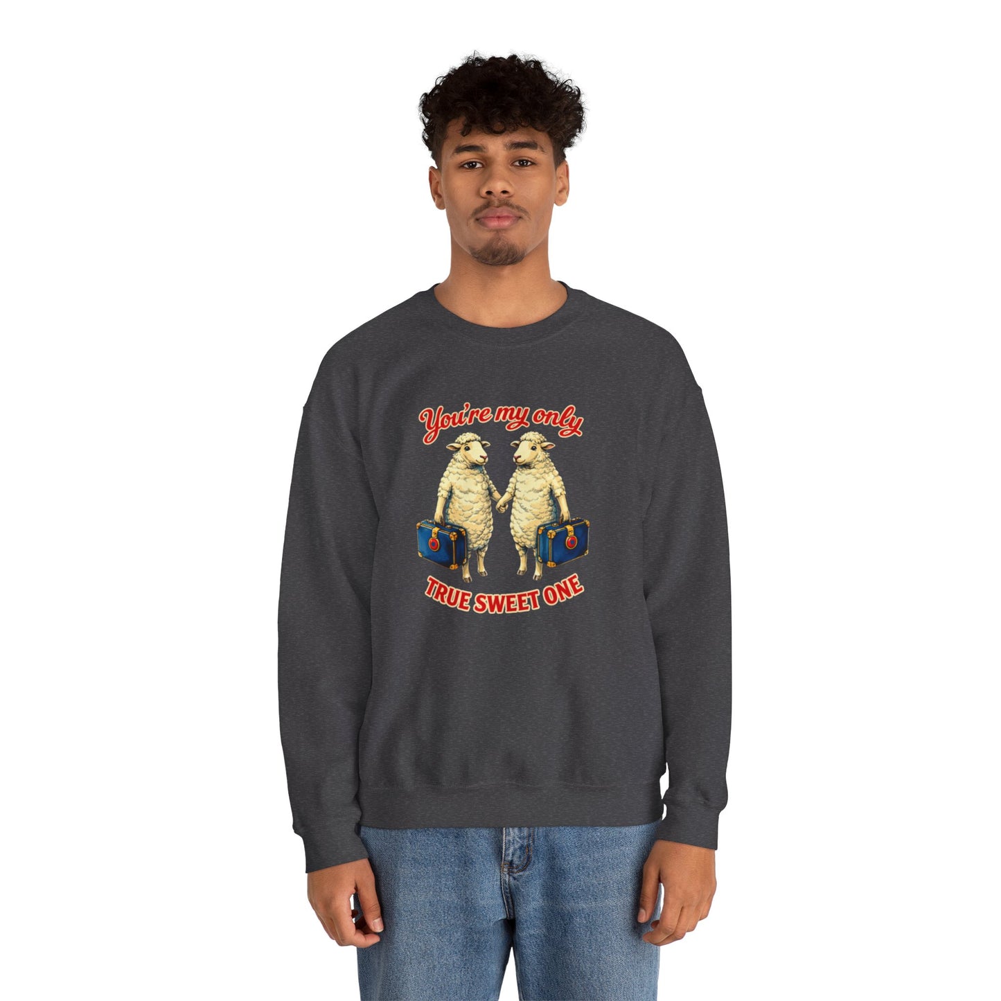 Crewneck Sweatshirt — “You’re My Only True Sweet One” Vintage Sheep Couples Design