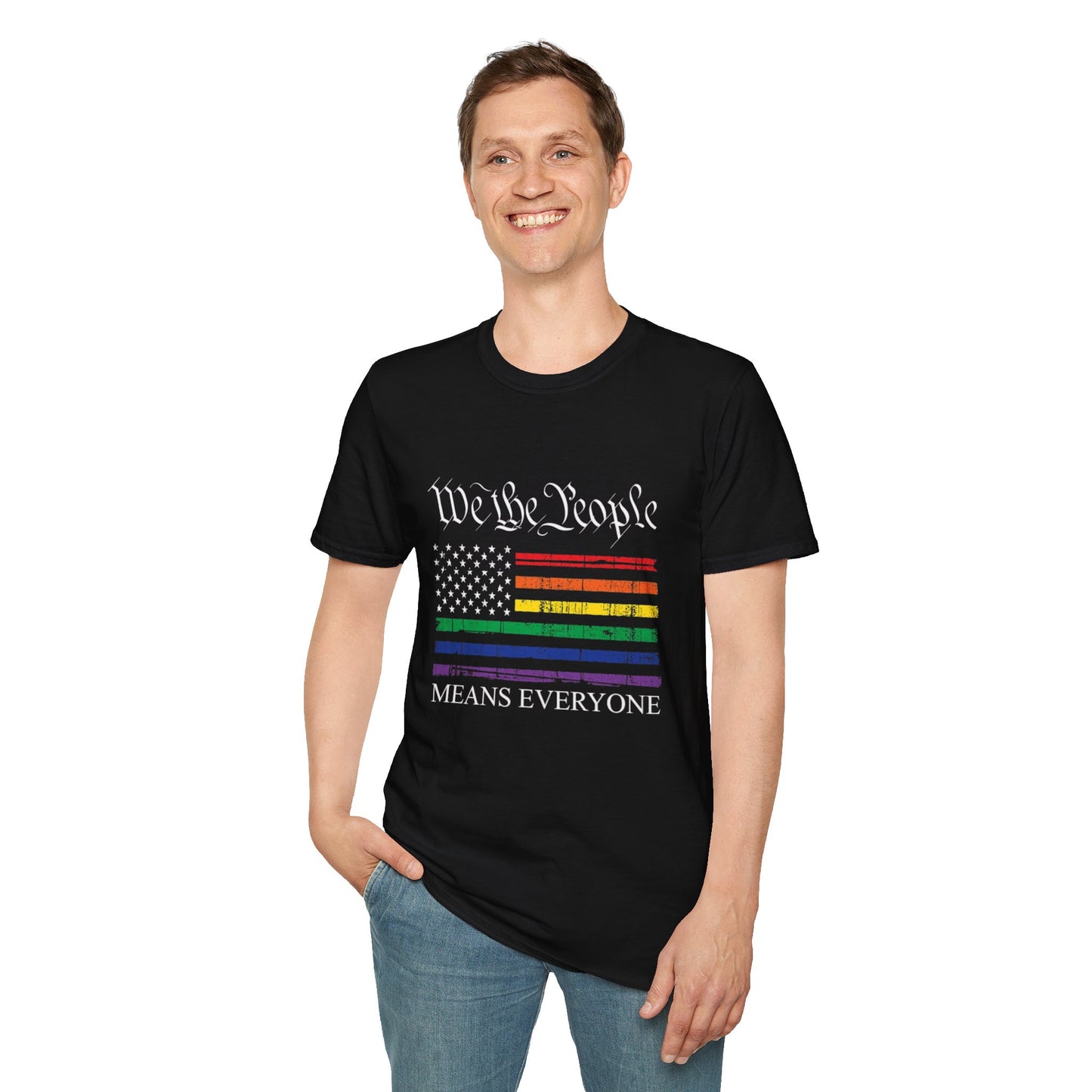 “We The People Means Everyone” Distressed T-Shirt — Rainbow Equality Pride Tee