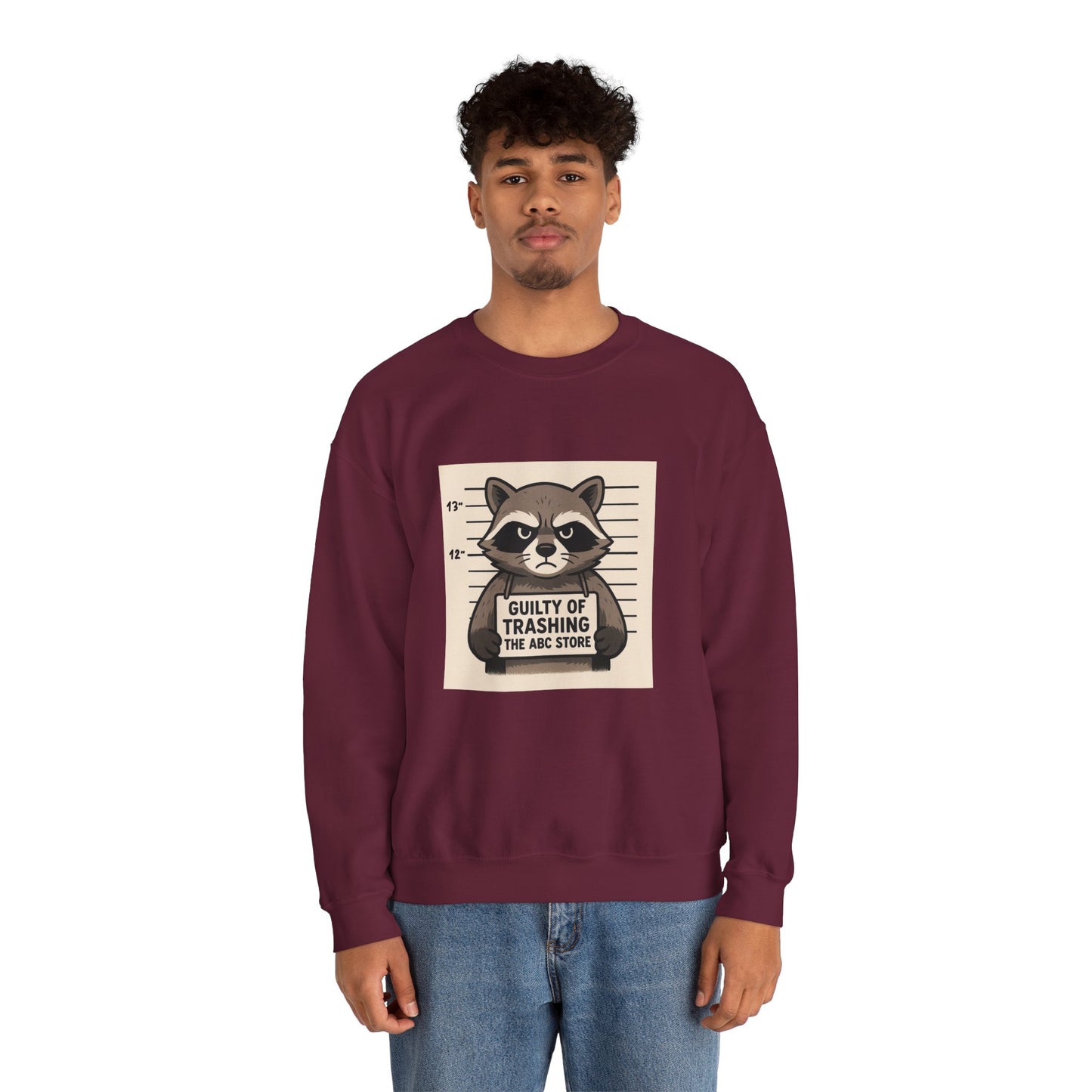 “Guilty of Trashing the ABC Store” Raccoon Unisex Heavy Blend™ Crewneck Sweatshirt