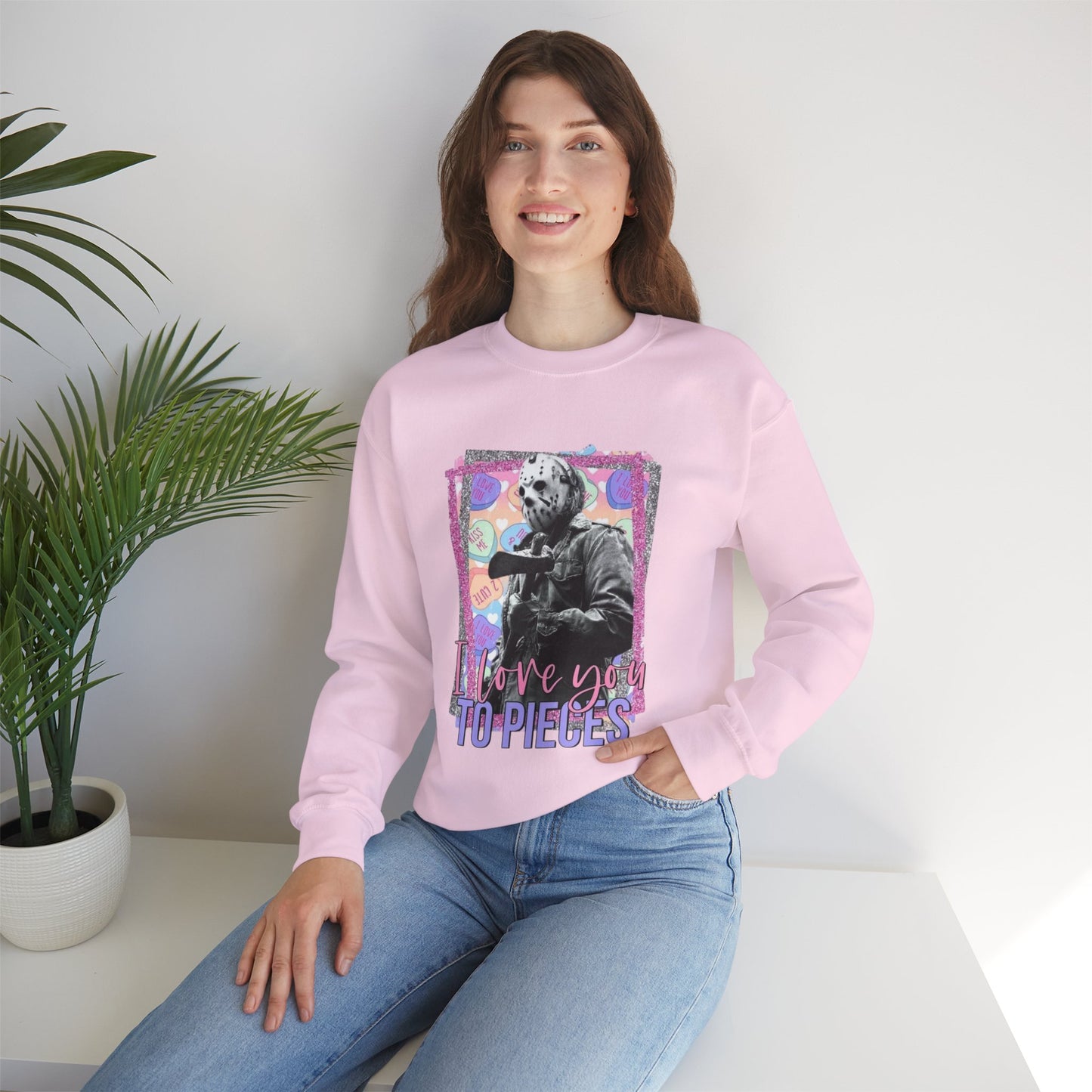 Crewneck Sweatshirt — "Love You to Pieces" Retro Horror Graphic